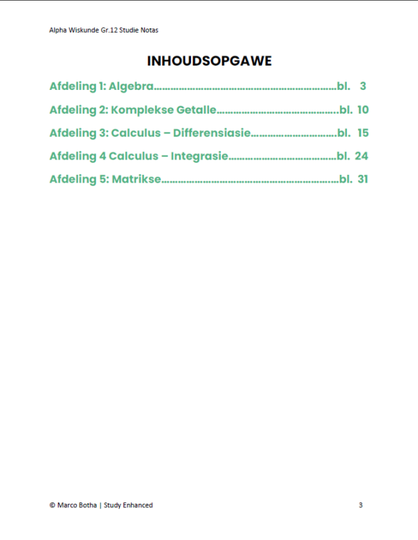 Alpha Mathematics Gr.12 Study Notes (Afrikaans, Digital) - Image 3